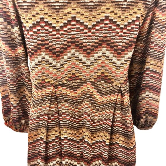 New Directions Orange Green Tan Chevron Print Knit Dress Long Sleeve Cowl Neck - Picture 7 of 16